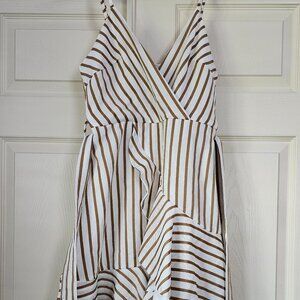 Gold Striped Ruffle Belted Sundress